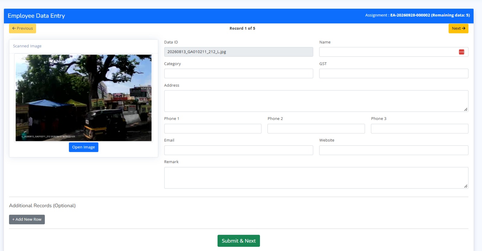 Employee Data Entry Form